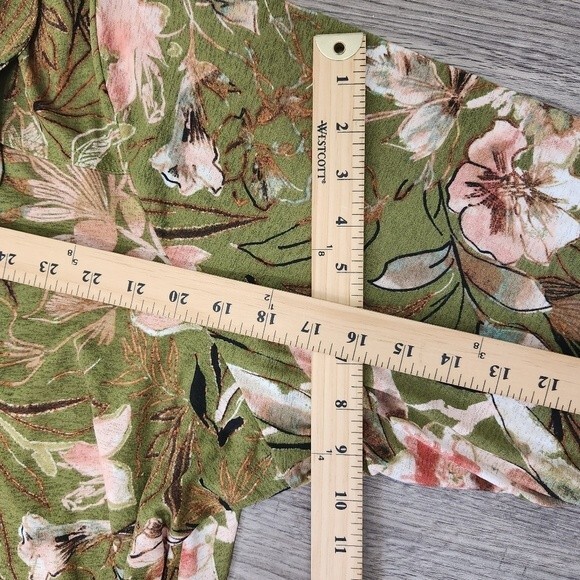 Attitudes by Renee Size 3X Kimono Cardigan with Pockets Green Floral Fall - Picture 13 of 16